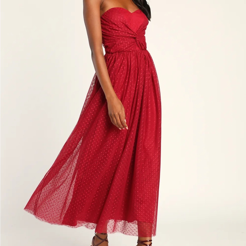 Lulu's Red Strapless Midi Dress - Picture 15 of 15